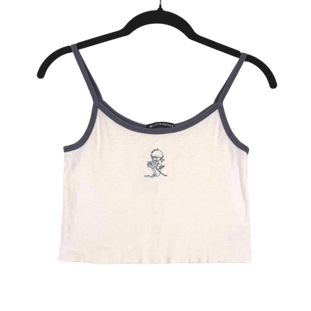 Brandy Melville Rare Skylar Baby Angel Tank White with Navy Trim One Size